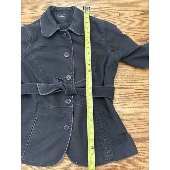 LL Bean Women's Medium Regular Black Cotton Utility Front Tie Pea Coat - Picture 4 of 7